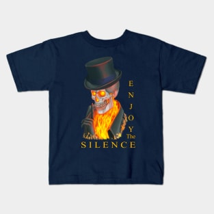 Burning skull in top hat Kids T-Shirt